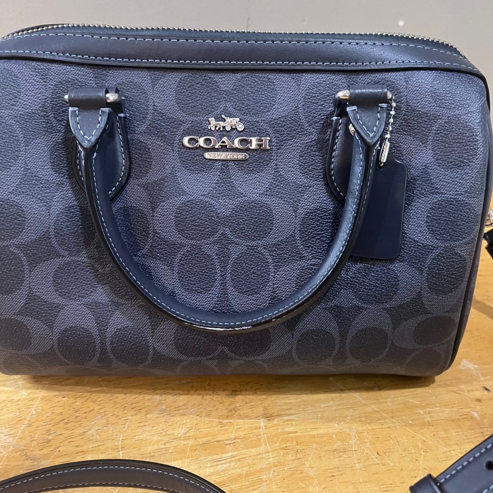 Coach Rowan Satchel Dark Denim Signature Leather Crossbody Bag CM280 Luxury - Picture 2 of 14